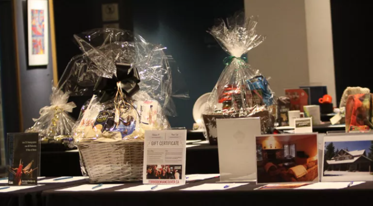 Gift baskets sitting on a table