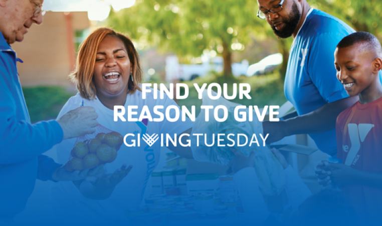 Giving Tuesday banner showing family shopping