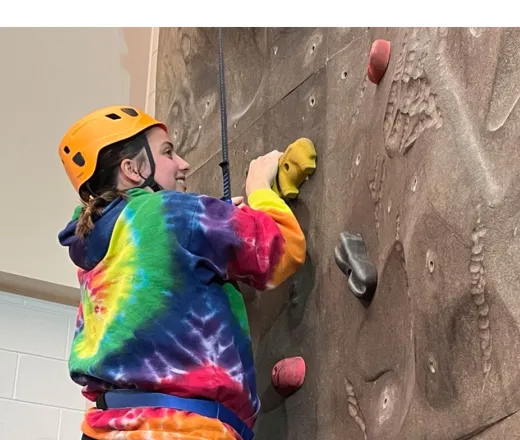 Person climbing rock wall