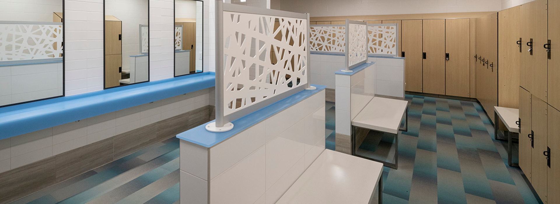 Locker room with benches and lockers
