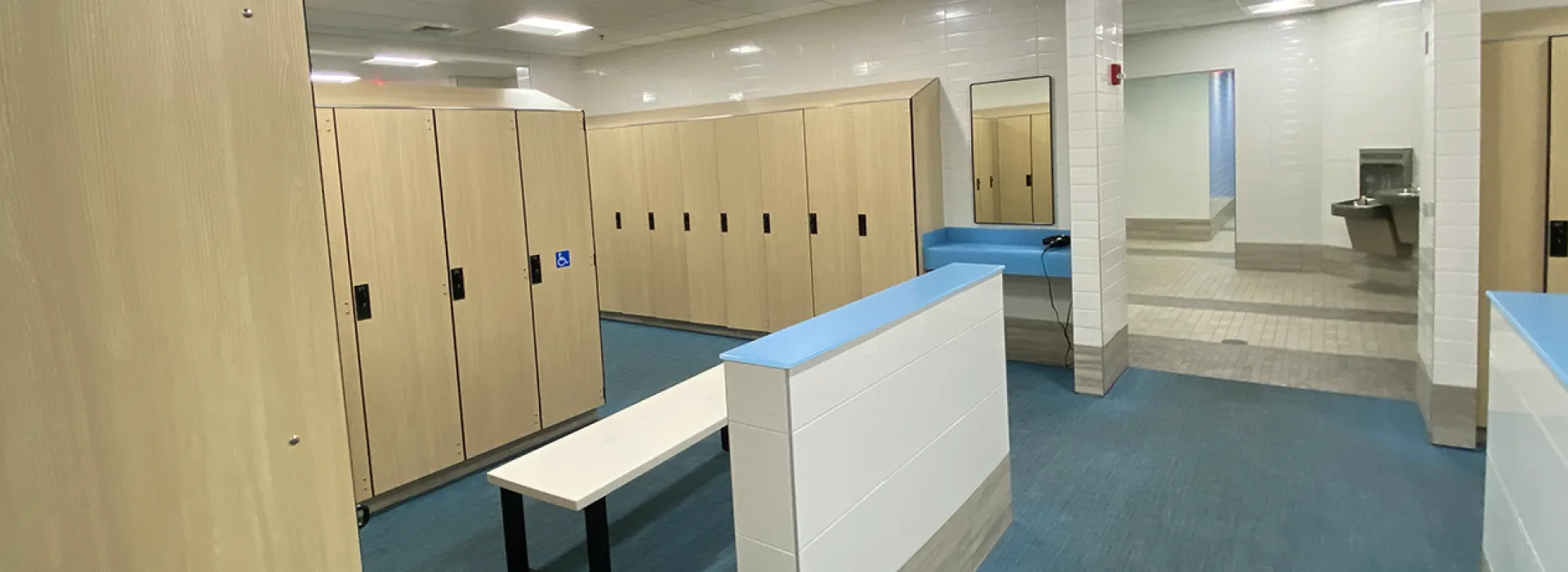 Lockers and bench in new locker room