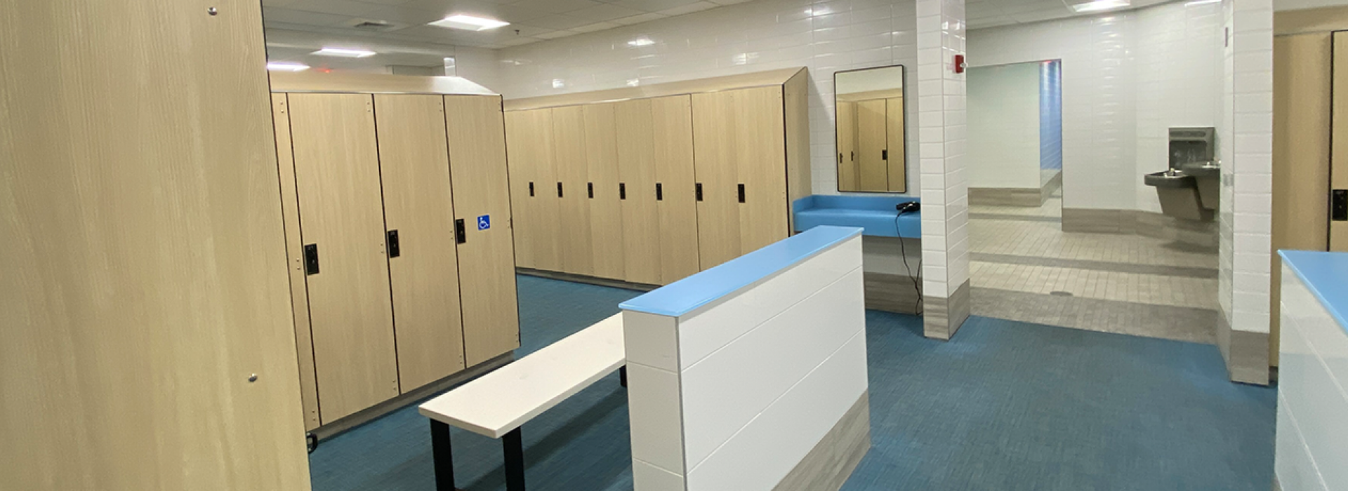 Lockers and bench in new locker room